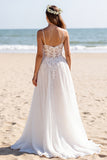 Lace White A Line Wedding Dress with Slit