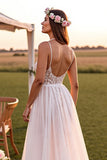 Lace White A Line Spaghetti Straps Wedding Dress