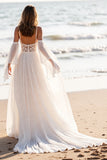 Cold Shoulder White A Line Wedding Dress with Appliques