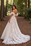 Off The Shoulder White Appliqued Wedding Dress