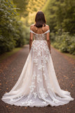 Floral Off The Shoulder White Wedding Dress with Appliques