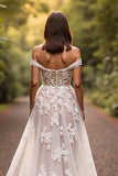 Floral Off The Shoulder White Wedding Dress with Appliques