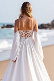 Lace White Long A Line Wedding Dress