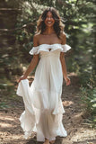 Off The Shoulder Ruffled White A Line Wedding Dress