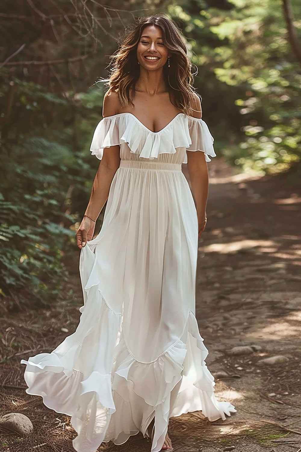 Berylove Women Ruffled Wedding Dress Off The Shoulder White A Line Long Bridal Dress, White / US20W Berylove Women Ruffled Wedding Dress Off The Shoulder White A Line Long Bridal Dress, White / US20W
