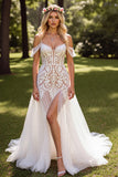 Cold Shoulder Lace White Wedding Dress