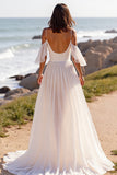 Cold Shoulder White Long A Line Wedding Dress