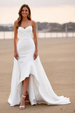 A Line White High Low Wedding Dress