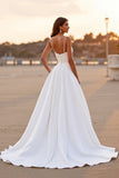 A Line White High Low Wedding Dress