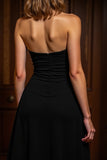 Strapless A-Line High Low Black Semi-Formal Dress
