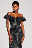 Black White Dots Off The Shoulder Mermaid Maxi Dress
