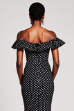 Black White Dots Off The Shoulder Mermaid Maxi Dress