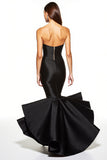 Mermaid Satin Strapless Black Tie Dress