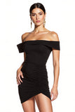 Off The Shoulder Bodycon Black Mini Dress