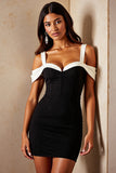 Cold Shoulder Black and White Bodycon Mini Dress