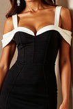Cold Shoulder Black and White Bodycon Mini Dress