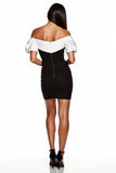 Black and White Bodycon Off The Shoulder Mini Dress With Puff Sleeves