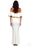 White Sheath Off The Shoulder Maxi Dress With Slit