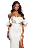 White Sheath Off The Shoulder Maxi Dress With Slit