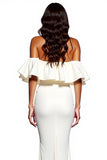 White Sheath Off The Shoulder Maxi Dress With Slit