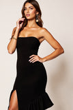 Chic Strapless Midi Black Tie Dress With Slit
