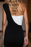 One Shoulder Bodycon Black and White Cocktail Dress