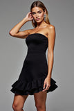 Simple Strapless A Line Little Black Dress With Ruffles