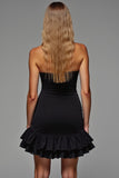 Simple Strapless A Line Little Black Dress With Ruffles