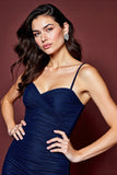 Bodycon Ruched Spaghetti Straps Navy Mini Dress