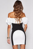 Bodycon Black and White Off The Shoulder Cocktail Dress