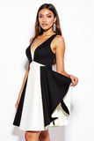 A-Line V-Neck Black And White Mini Dress