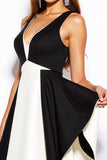 A-Line V-Neck Black And White Mini Dress