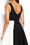 A-Line V-Neck Black And White Mini Dress