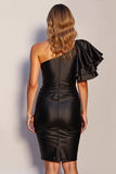 Bodycon Black One Shoulder Satin Mini Dress