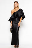 Black Sheath One Shoulder Satin Maxi Dress