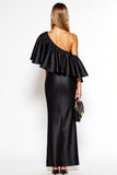 Black Sheath One Shoulder Satin Maxi Dress