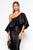 Black Sheath One Shoulder Satin Maxi Dress