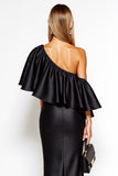 Black Sheath One Shoulder Satin Maxi Dress