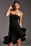 A-Line Strapless Little Black Dress with Ruffles