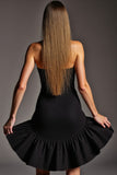 A-Line Strapless Little Black Dress with Ruffles