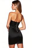 Bodycon Beaded Black Strapless Mini Dress