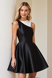 Stylish Black And White A-Line Satin Mini Dress