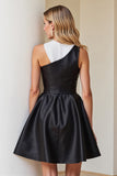 Stylish Black And White A-Line Satin Mini Dress