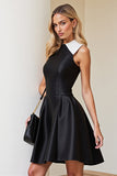 Stylish Black And White A-Line Satin Mini Dress