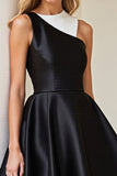 Stylish Black And White A-Line Satin Mini Dress