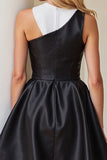 Stylish Black And White A-Line Satin Mini Dress