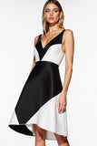 Black And White A-Line V-Neck Semi-Formal Dress