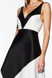 Black And White A-Line V-Neck Semi-Formal Dress