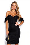 Off The Shoulder Black Bodycon Mini Dress