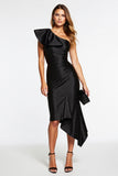 One Shoulder Bodycon Asymmetrical Black Tie Dress